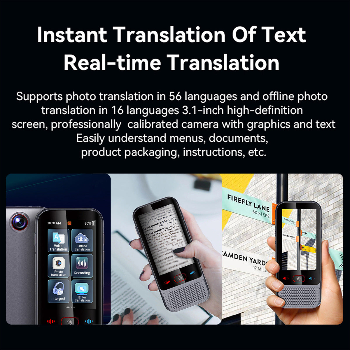 AI Smart Language Translator Device - 139 Languages, Instant Two-Way Voice & Photo Translation, Offline Mode(grey)