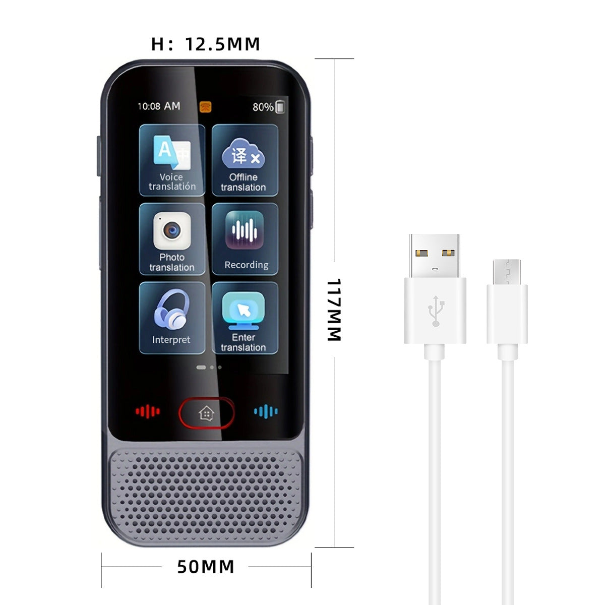 AI Smart Language Translator Device - 139 Languages, Instant Two-Way Voice & Photo Translation, Offline Mode(grey)