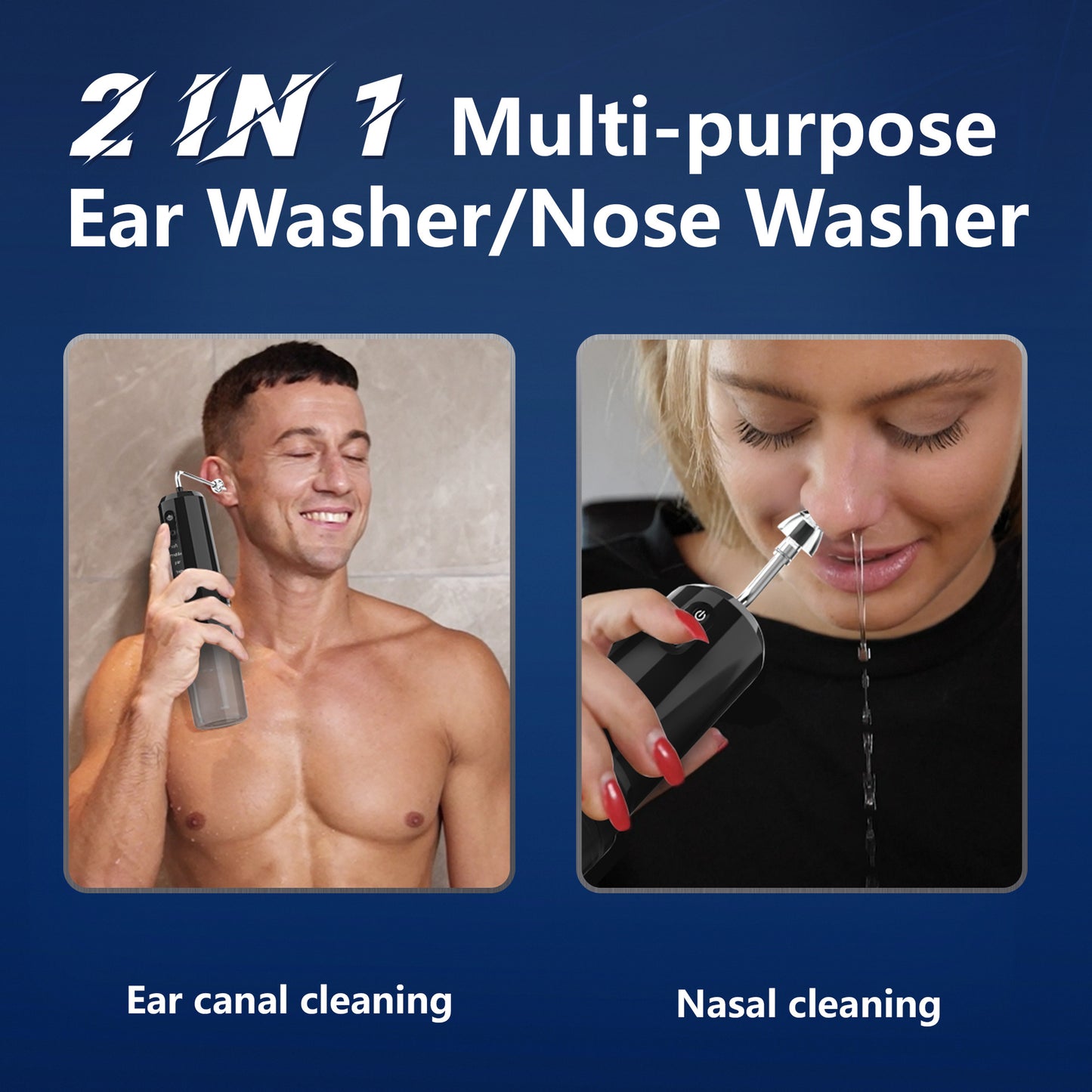 Rechargeable 2-in-1 Electric Ear & Nasal Cleaner Kit - IPX7 Waterproof, 4 Pressure Modes, Safe-Spray Nozzles(black)