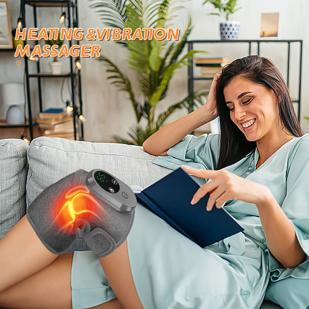Rechargeable Heated Vibration Knee Massager Brace - 3 Heat & 3 Vibration Levels for Joint Pain Relief(Grey)