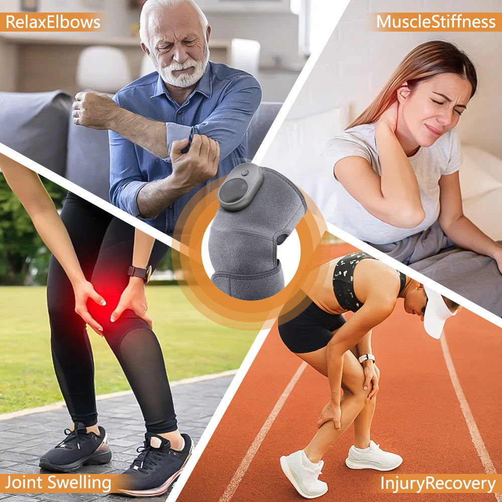 Rechargeable Heated Vibration Knee Massager Brace - 3 Heat & 3 Vibration Levels for Joint Pain Relief(Grey)