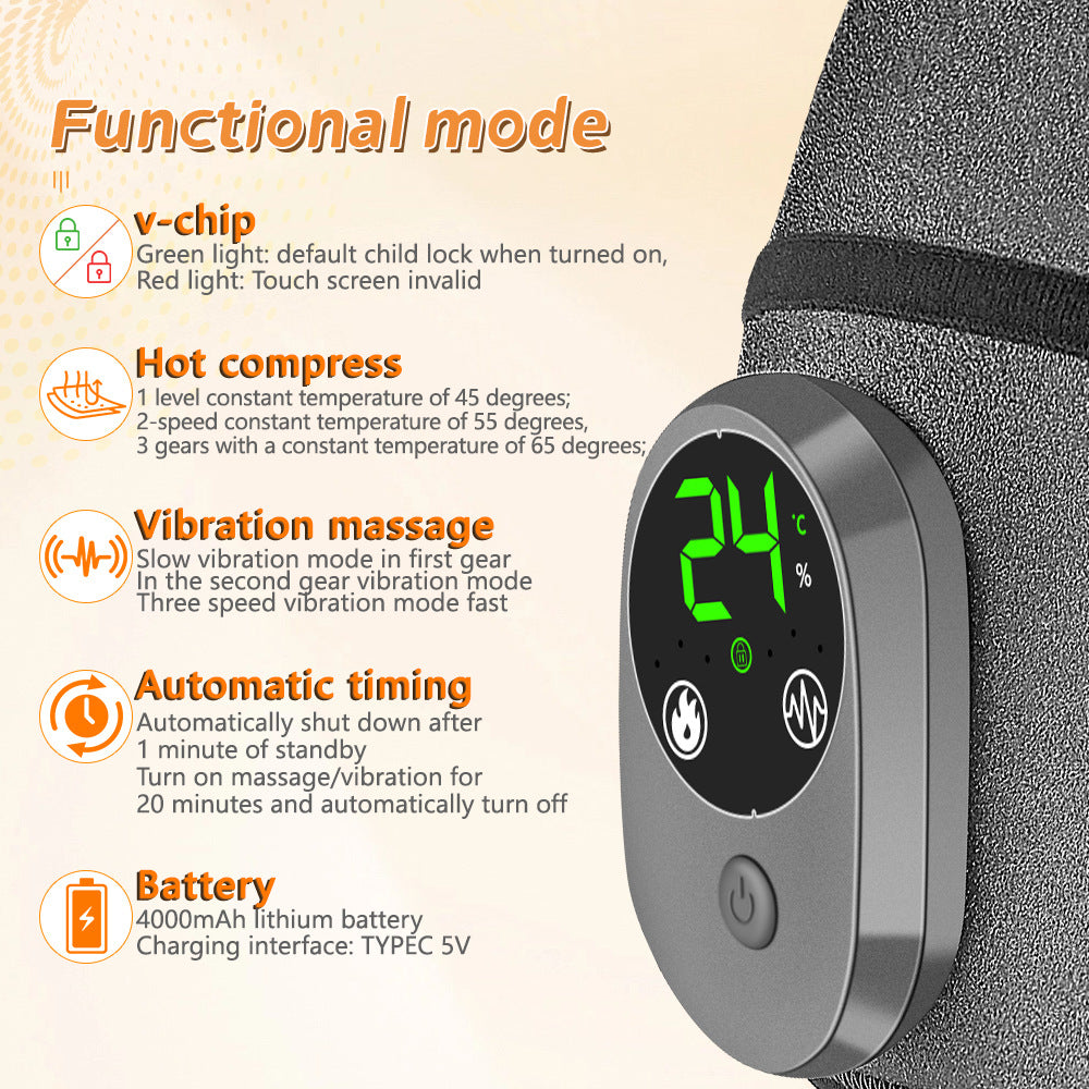 Rechargeable Heated Vibration Knee Massager Brace - 3 Heat & 3 Vibration Levels for Joint Pain Relief(Grey)