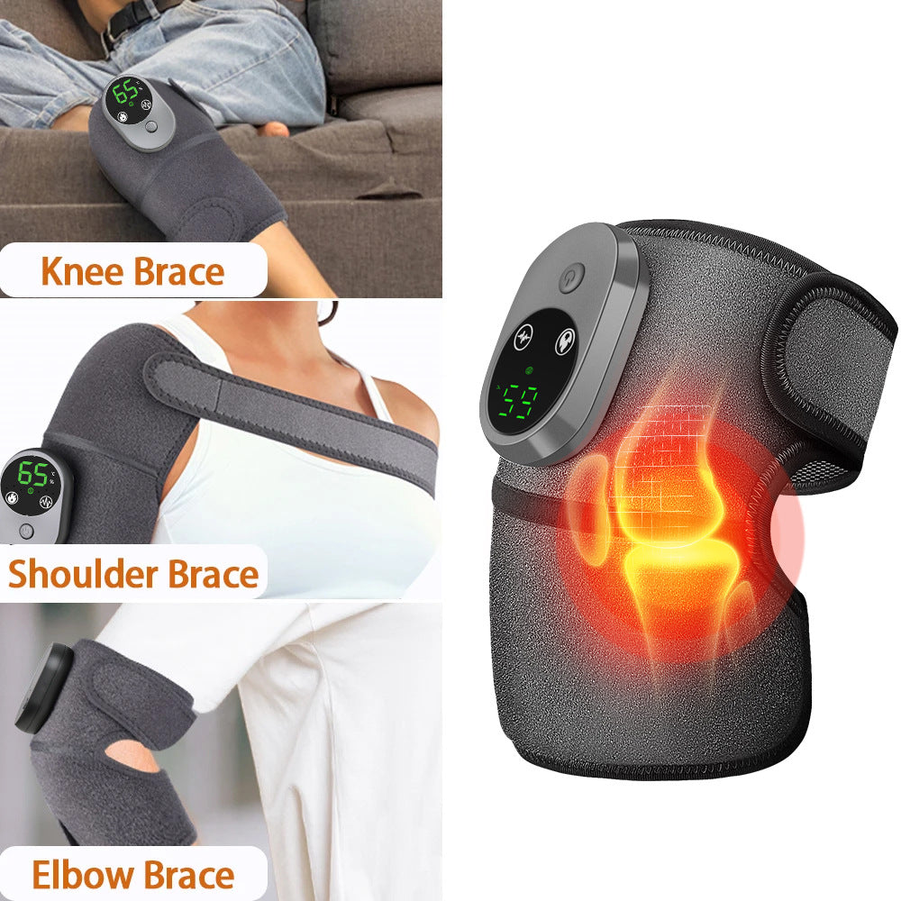 Rechargeable Heated Vibration Knee Massager Brace - 3 Heat & 3 Vibration Levels for Joint Pain Relief(Grey)
