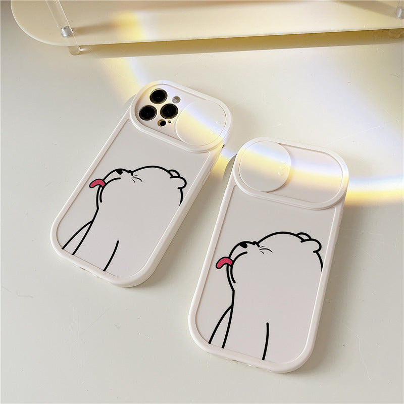 Sliding Window Phone Case Material Suitable Protective Cover Cartoon Painted Tongue-sticking Bear