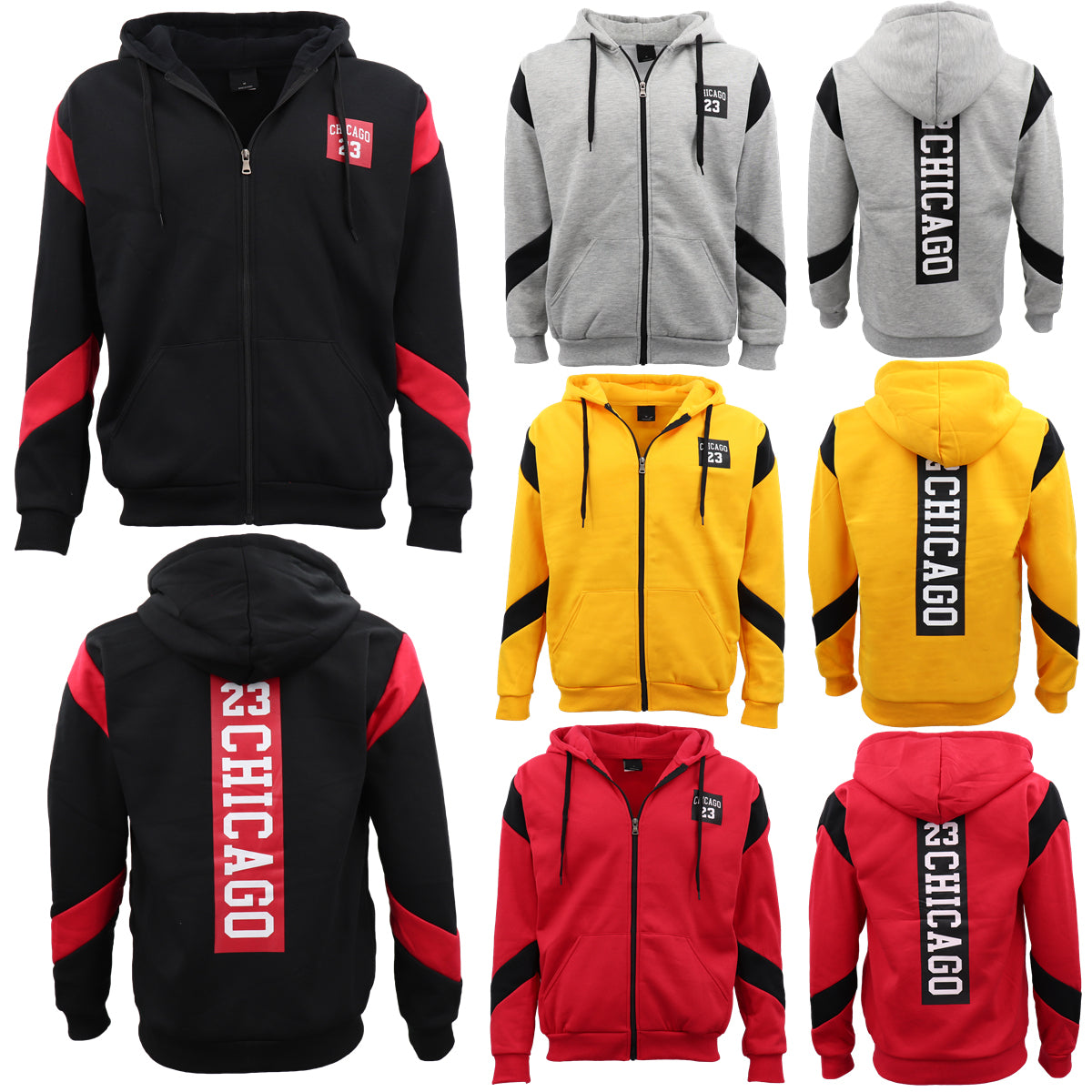 Men's Fleece Zip Up Hoodie Shirt Chicago Bulls 23 Michael Jordan Sweat Jacket, Red, S