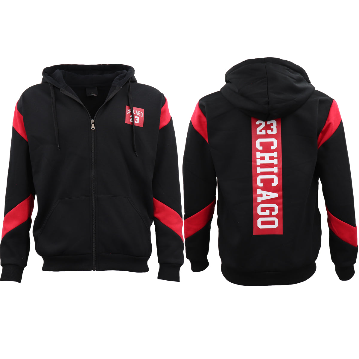 Men's Fleece Zip Up Hoodie Shirt Chicago Bulls 23 Michael Jordan Sweat Jacket, Red, S