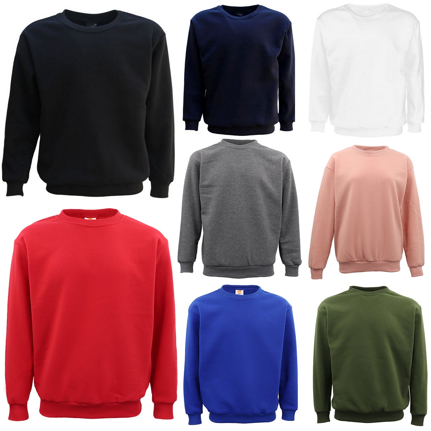 New Adult Unisex Plain Pullover Fleece Jumper Mens Long Sleeve Crew Neck Sweater, Wash Pink, 2XL