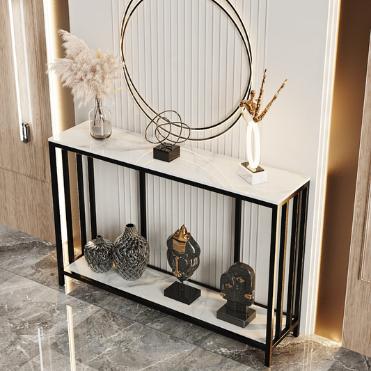 47.2” Console Table Sintered Stone Entryway Table with Metal Base