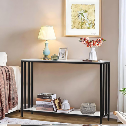 47.2” Console Table Sintered Stone Entryway Table with Metal Base