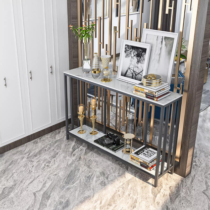 47.2” Console Table Sintered Stone Entryway Table with Metal Base