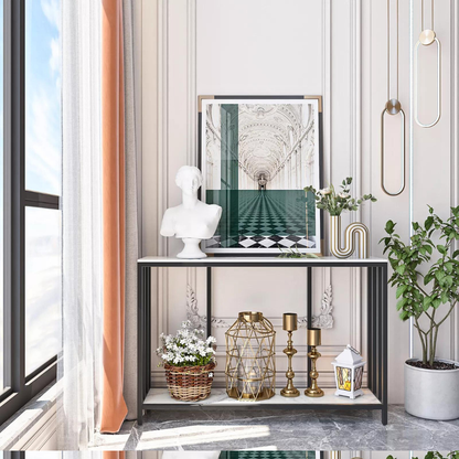 47.2” Console Table Sintered Stone Entryway Table with Metal Base