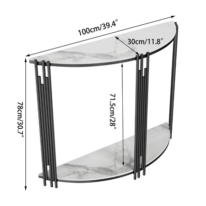 Half Moon Tiered Real Marble Entry Console Table Hallway Entryway Furniture