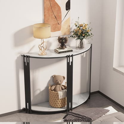Half Moon Tiered Real Marble Entry Console Table Hallway Entryway Furniture