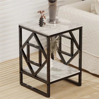 Sleek White Marble Side Table Sofa End Table Bedside Nightstand