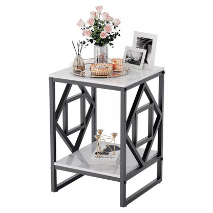 Sleek White Marble Side Table Sofa End Table Bedside Nightstand