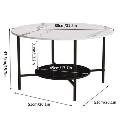 2 Tier Round Sofa Side End Table Marble Coffee Table