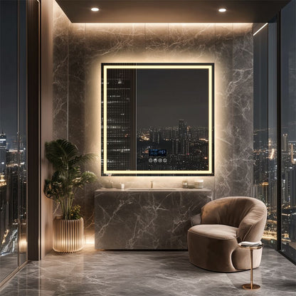 32 Square Lighted Bluetooth Bathroom Mirror
