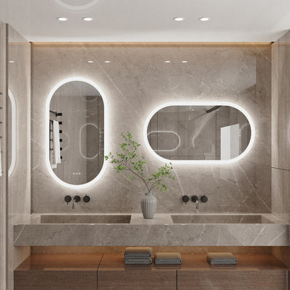 LED Backlit Bathroom Mirror - Touch Sensor, 3 Color Dimmable, Defog Function
