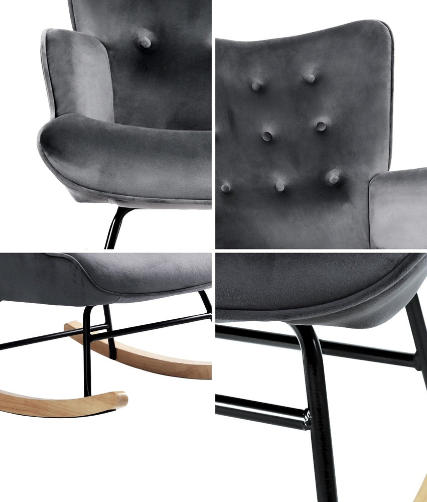 Grey Velvet Rocking Armchair Accent Chair