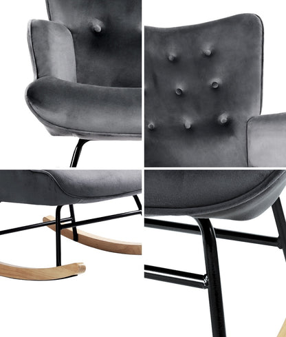 Grey Velvet Rocking Armchair Accent Chair