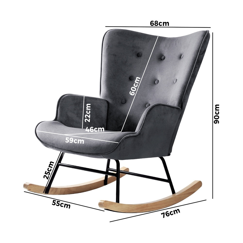Grey Velvet Rocking Armchair Accent Chair