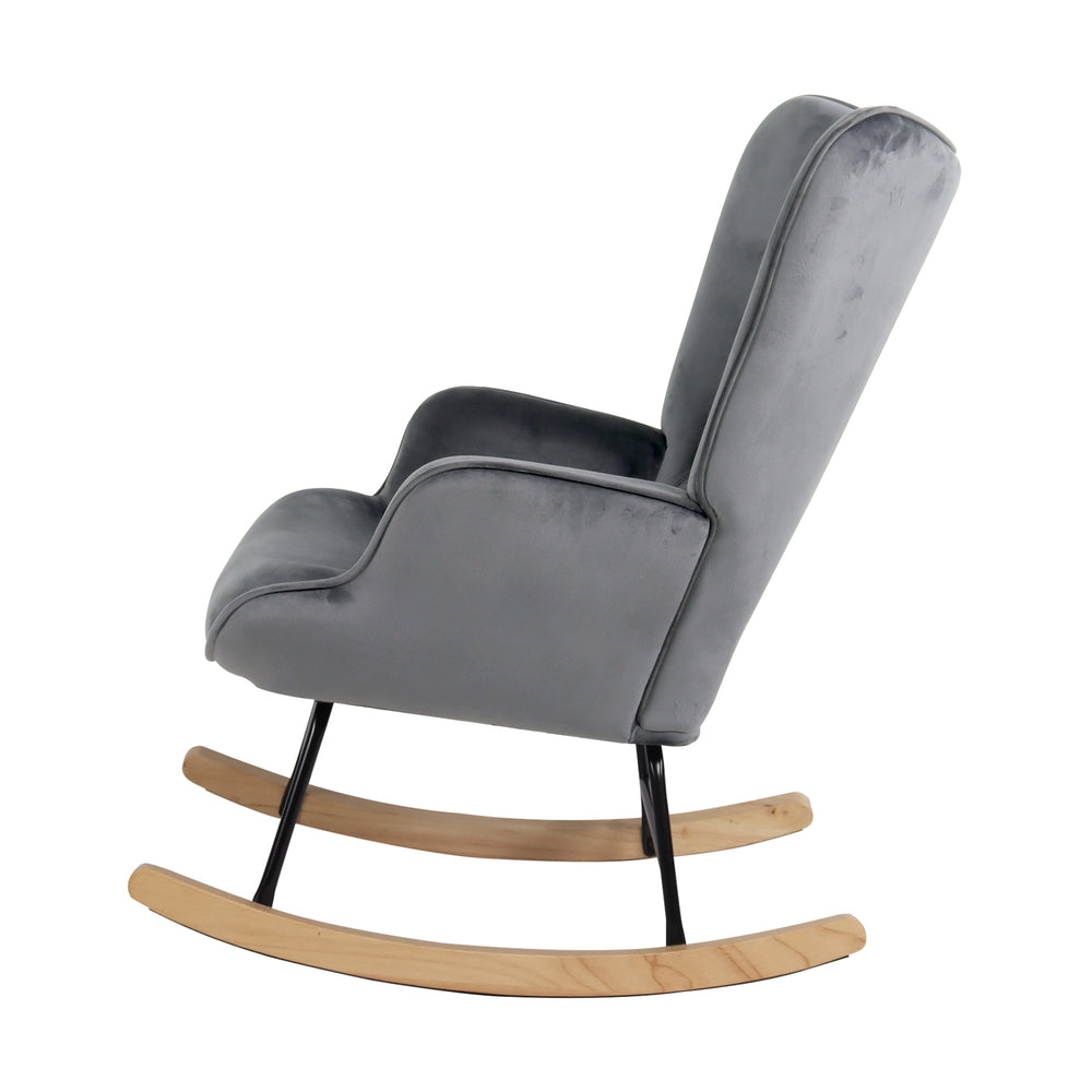 Grey Velvet Rocking Armchair Accent Chair