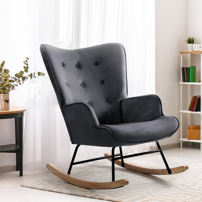 Grey Velvet Rocking Armchair Accent Chair