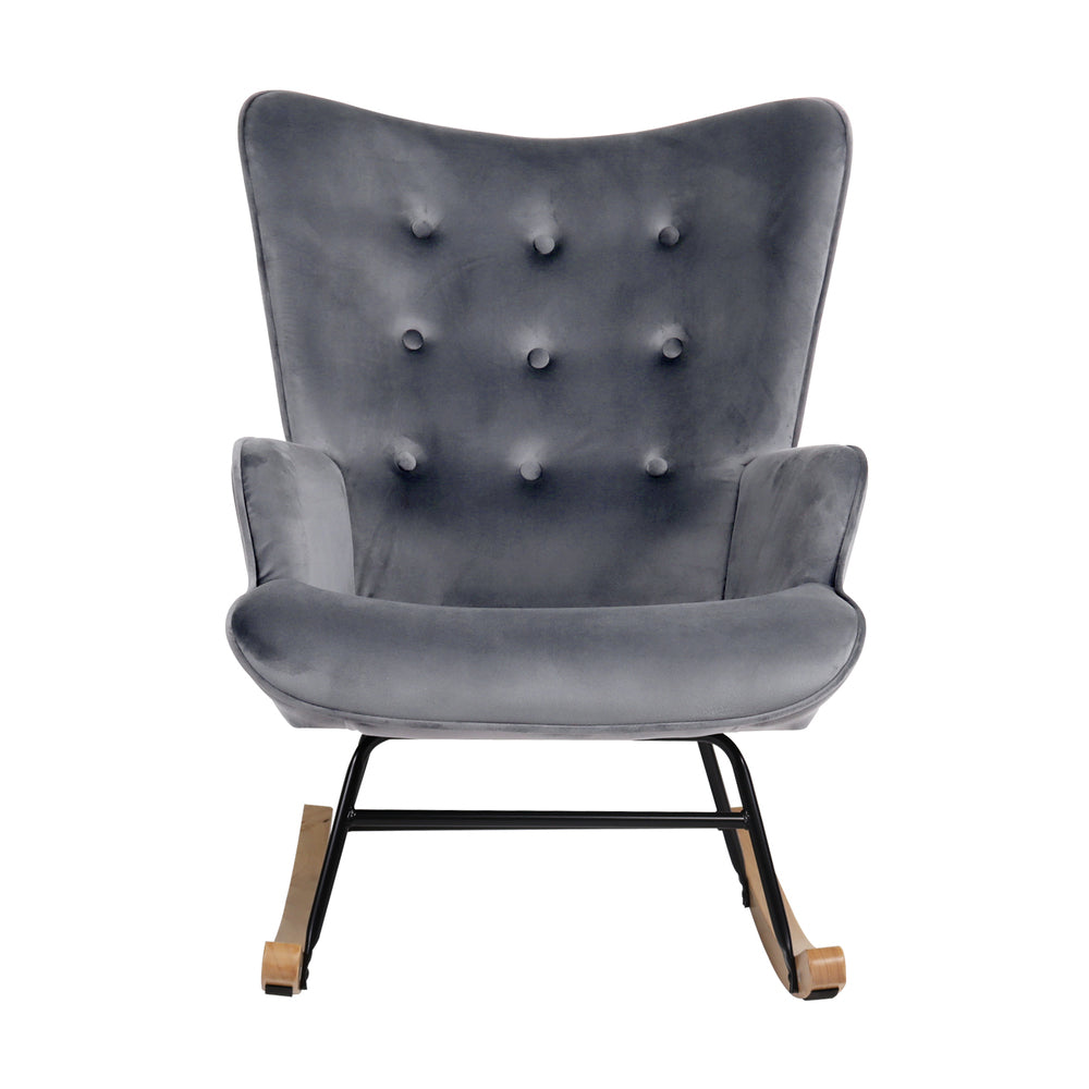 Grey Velvet Rocking Armchair Accent Chair