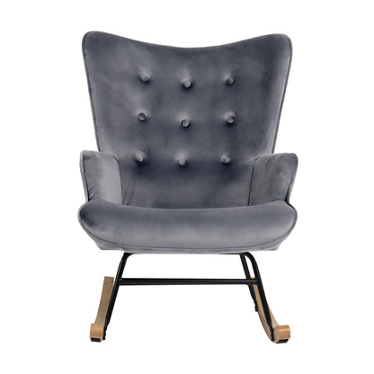 Grey Velvet Rocking Armchair Accent Chair