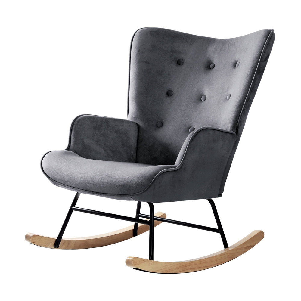 Grey Velvet Rocking Armchair Accent Chair