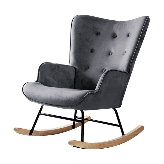 Grey Velvet Rocking Armchair Accent Chair