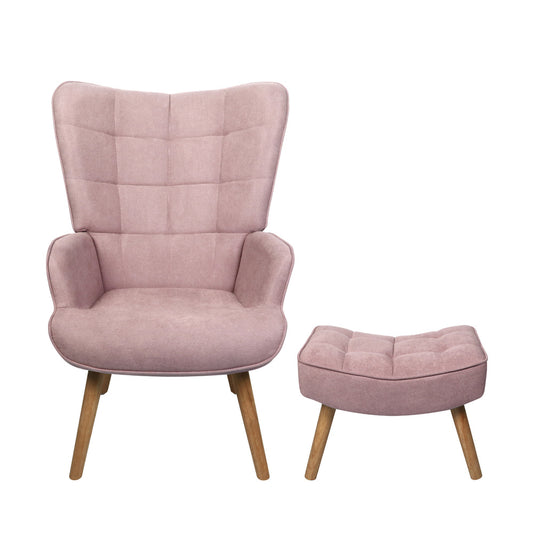 Armchair Set Ottoman Fabric Sofa Chairs Pink