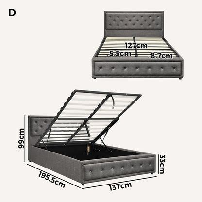 Double Bed Frame with Storage Space Gas Lift Grey