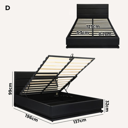 Double Bed Frame Gas Lift RBG Storage Space Black