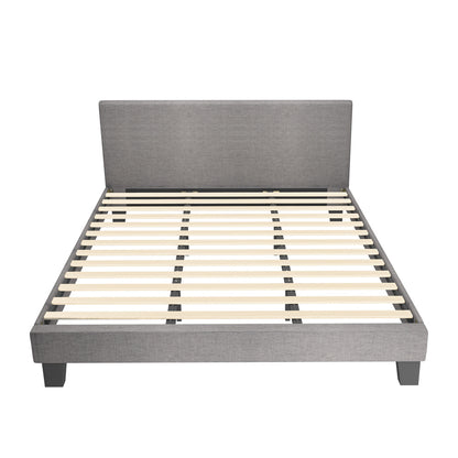 Bed Frame King Size Wooden Slats Grey Fabric