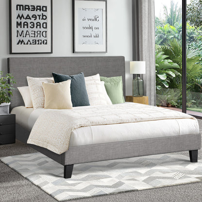 Bed Frame King Size Wooden Slats Grey Fabric