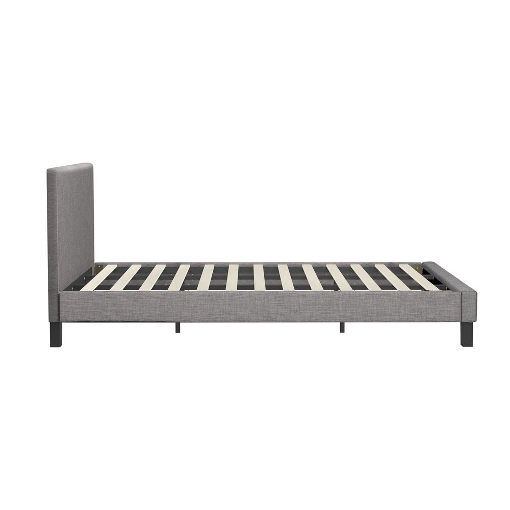 Bed Frame King Size Wooden Slats Grey Fabric