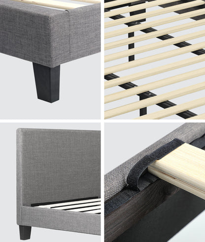 Bed Frame King Size Wooden Slats Grey Fabric