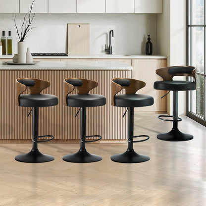 Set of 2 Bar Stools with Gas Lift Swivel Black
