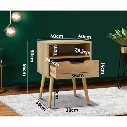 Bedside Table Handle Free Open Shelf Wood