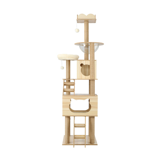 Beige Wooden Cat Tree with Ladder