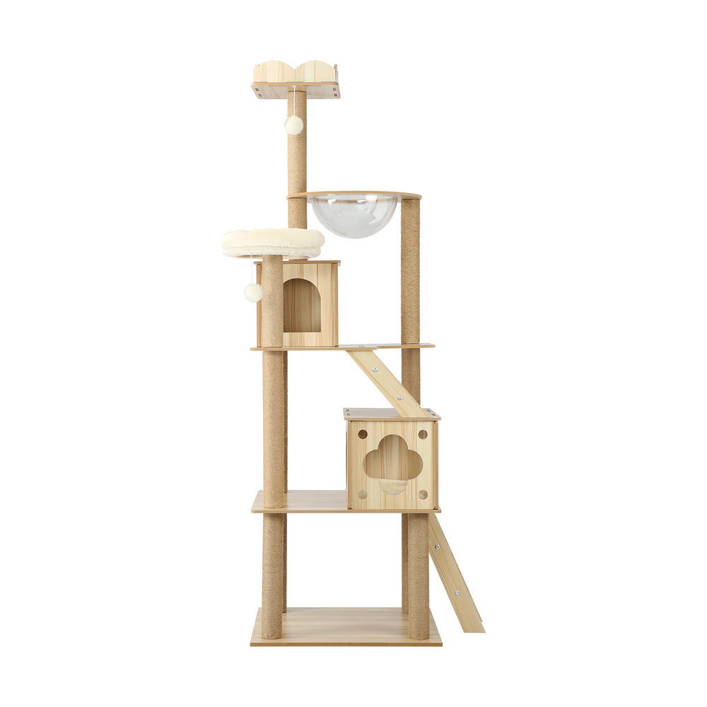 Beige Wooden Cat Tree with Ladder