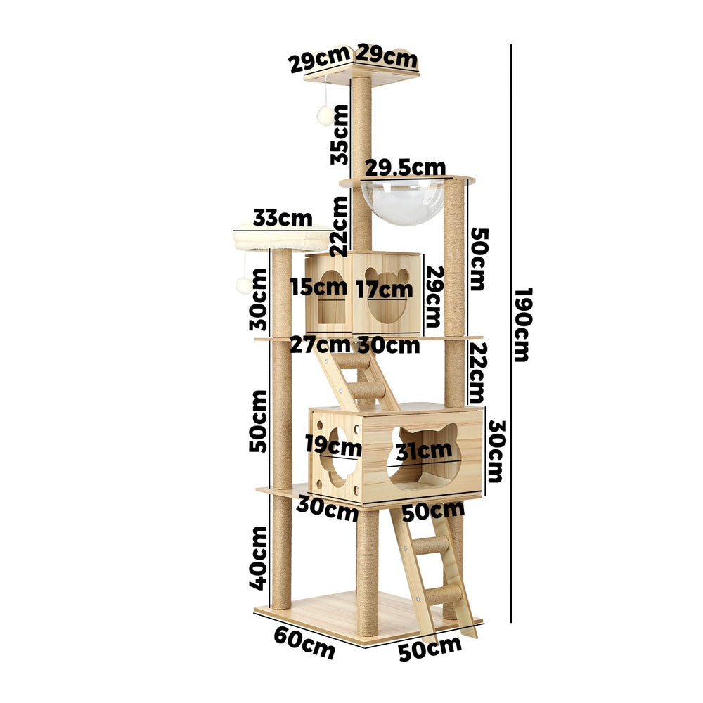 Beige Wooden Cat Tree with Ladder