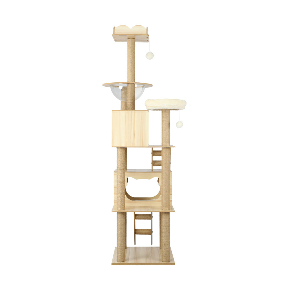 Beige Wooden Cat Tree with Ladder