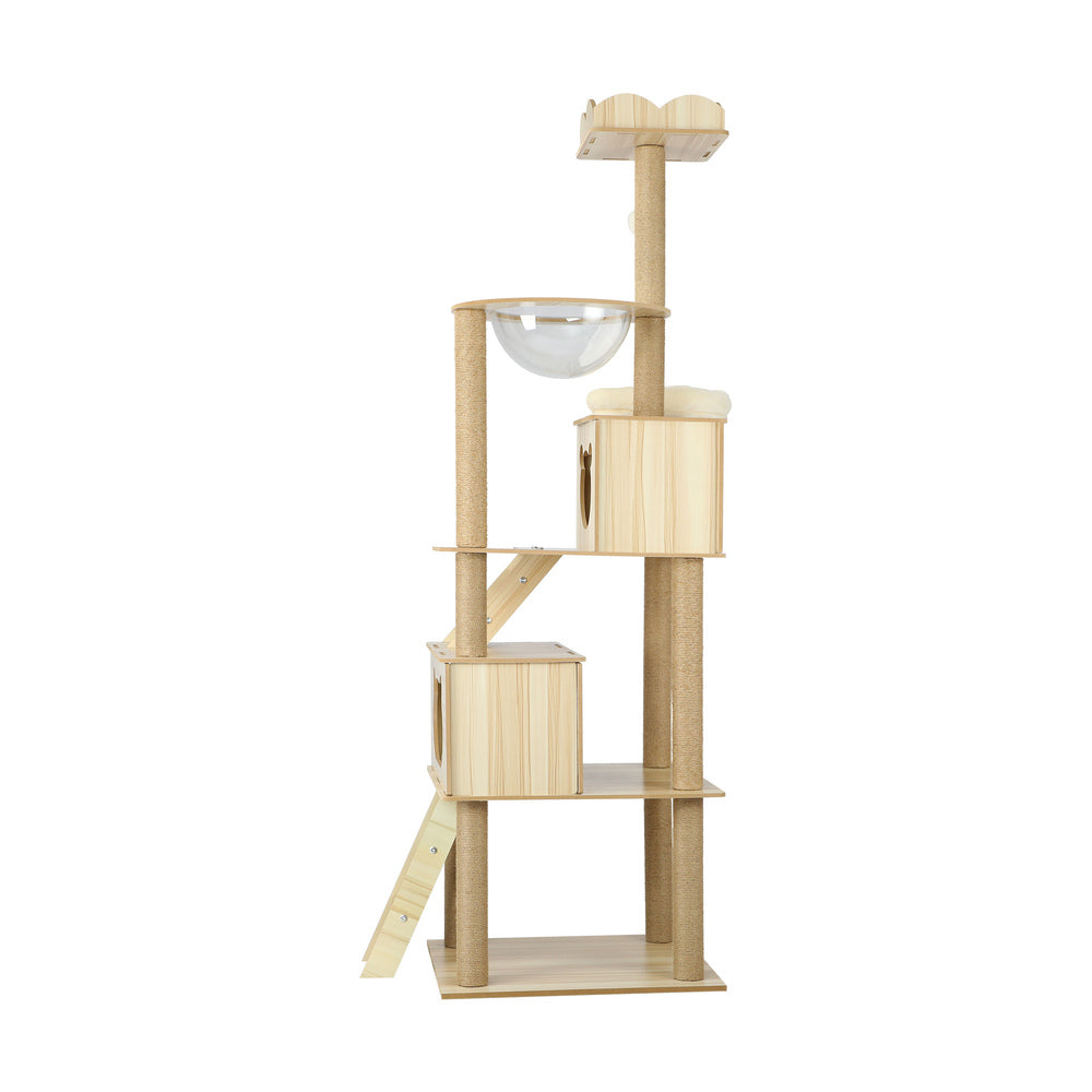 Beige Wooden Cat Tree with Ladder