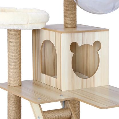 Beige Wooden Cat Tree with Ladder