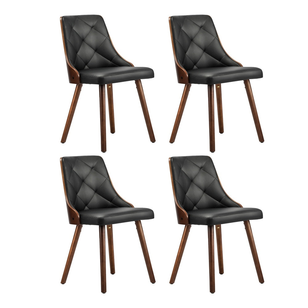 4pcs Wooden Dining Chairs Faux Leather Padded Black