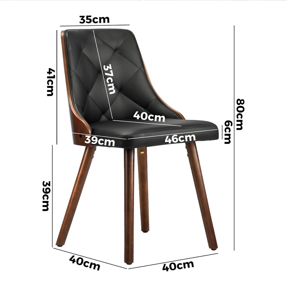 4pcs Wooden Dining Chairs Faux Leather Padded Black