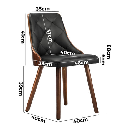 4pcs Wooden Dining Chairs Faux Leather Padded Black
