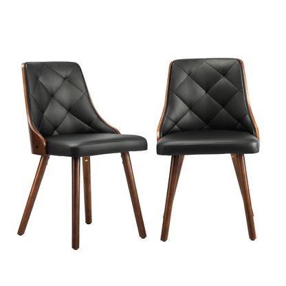 4pcs Wooden Dining Chairs Faux Leather Padded Black
